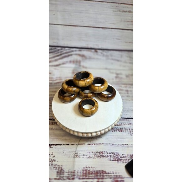 Vintage wood napkin ring holders set of 7 wooden dining decor Retro table settin - Picture 3 of 8